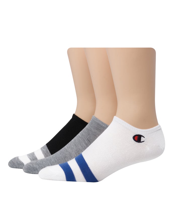 Champion Mens Socks NZ - Super No Show Embroidered Logo 3-Pairs Black/Grey/White ( 4526-NZEJT )